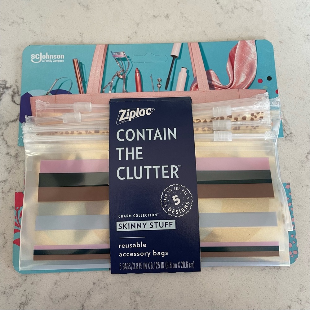 Ziploc reusable bags accessory with zipper contain the clutter 5 pack NEW charm